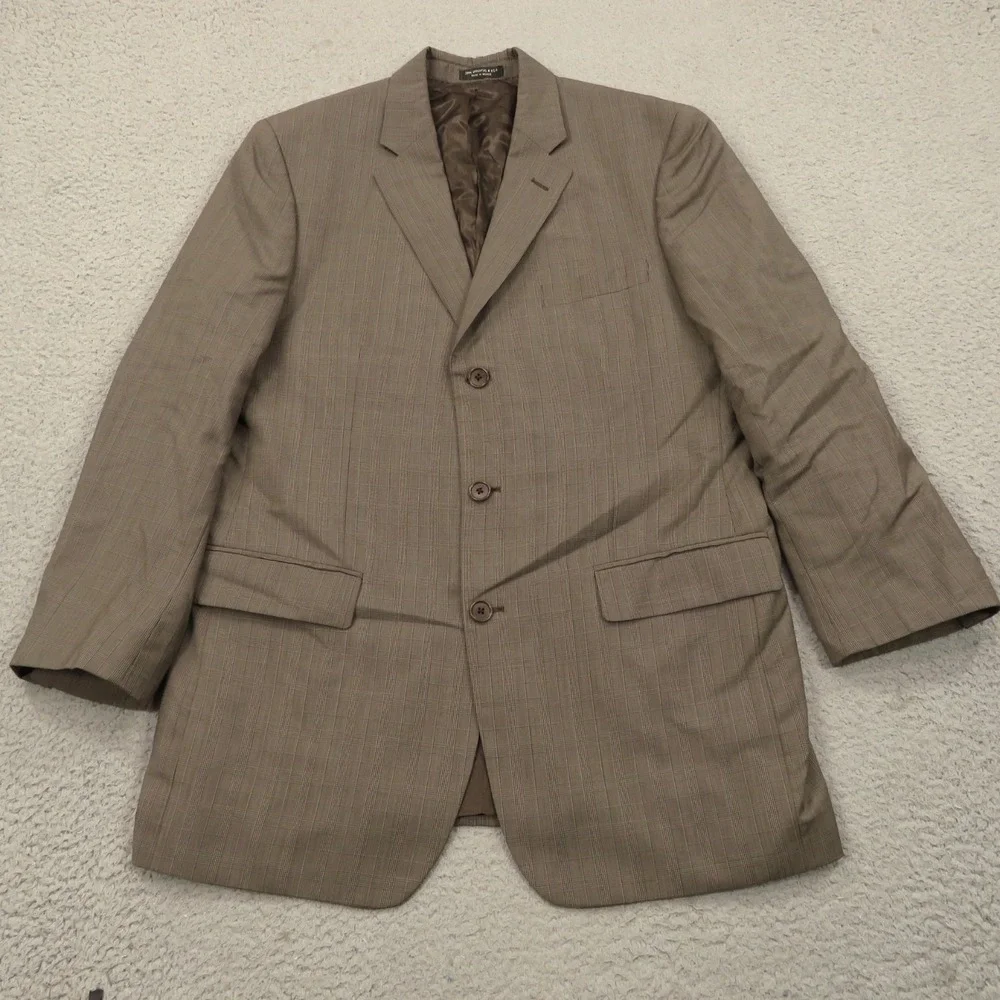 John Varvatos Suit 42R Super 120s Worsted Wool Brown Plaid 35x30 Trousers